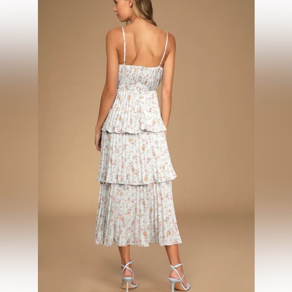 Lulus Cascading Crush Pale Pink Floral Print Tiered Bustier Midi Dress - Picture 2 of 3